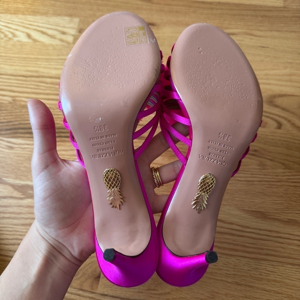 Aquazzura Love Carnation Pink Floral Satin Mule Slide Size 38.5 - Picture 4 of 9